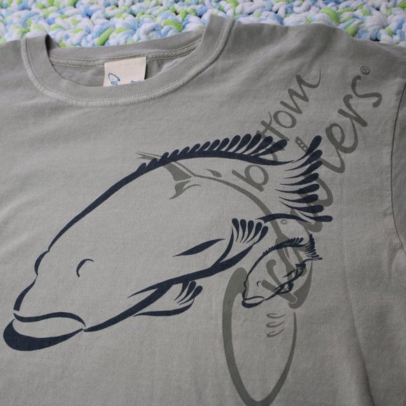 Fishing Shirt Long Sleeve Large Mens Crew Neck Tshirt Bass Fish Bottom Crawlers - Picture 3 of 9